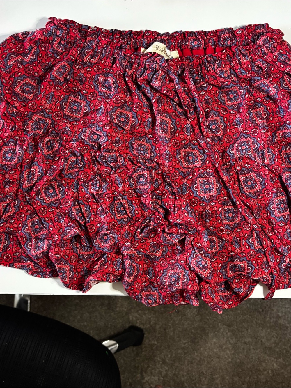 Rewind Red Patterned Elastic-Waist Mini Skirt